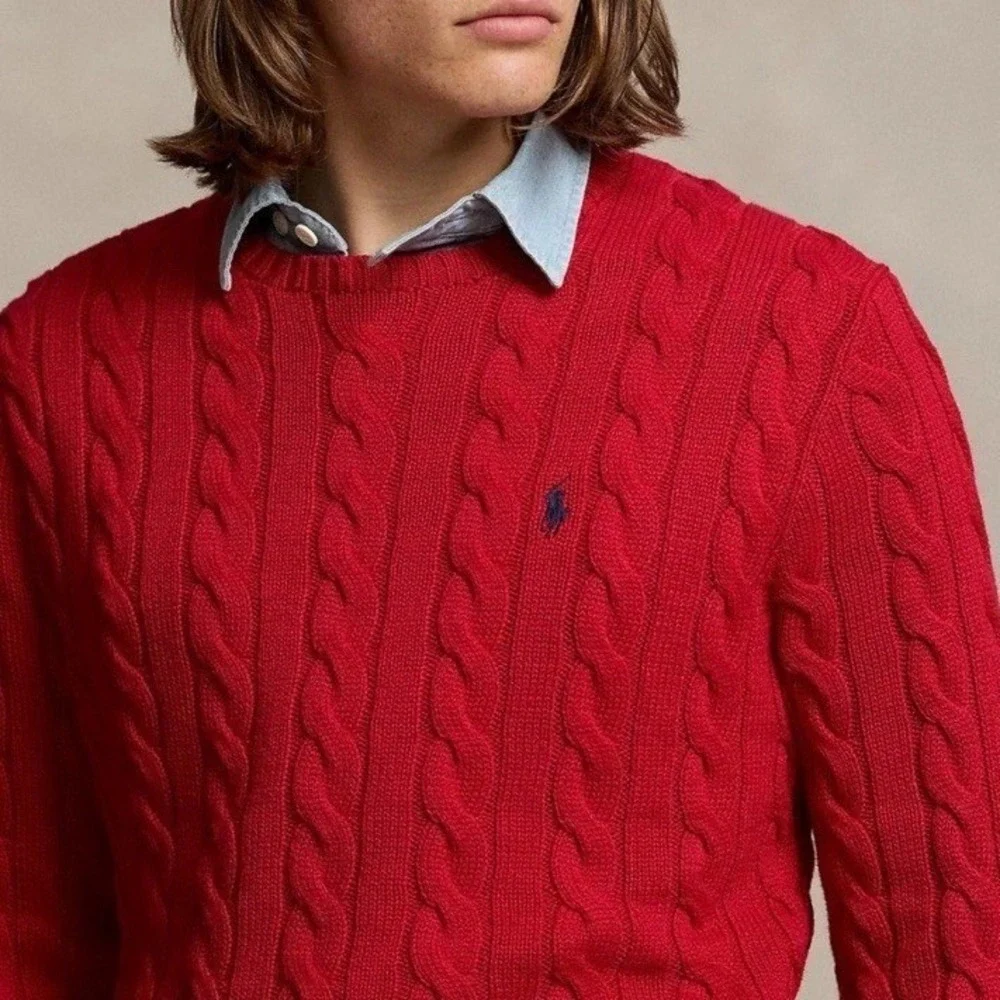 Polo Ralph Lauren Mens Sz XLT Sweater Chunky Cable Knit Classic Red Quiet Luxury